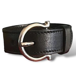 Ferragamo Black Leather 9” Bracelet Gold Hardware 3/4” Width NWOT